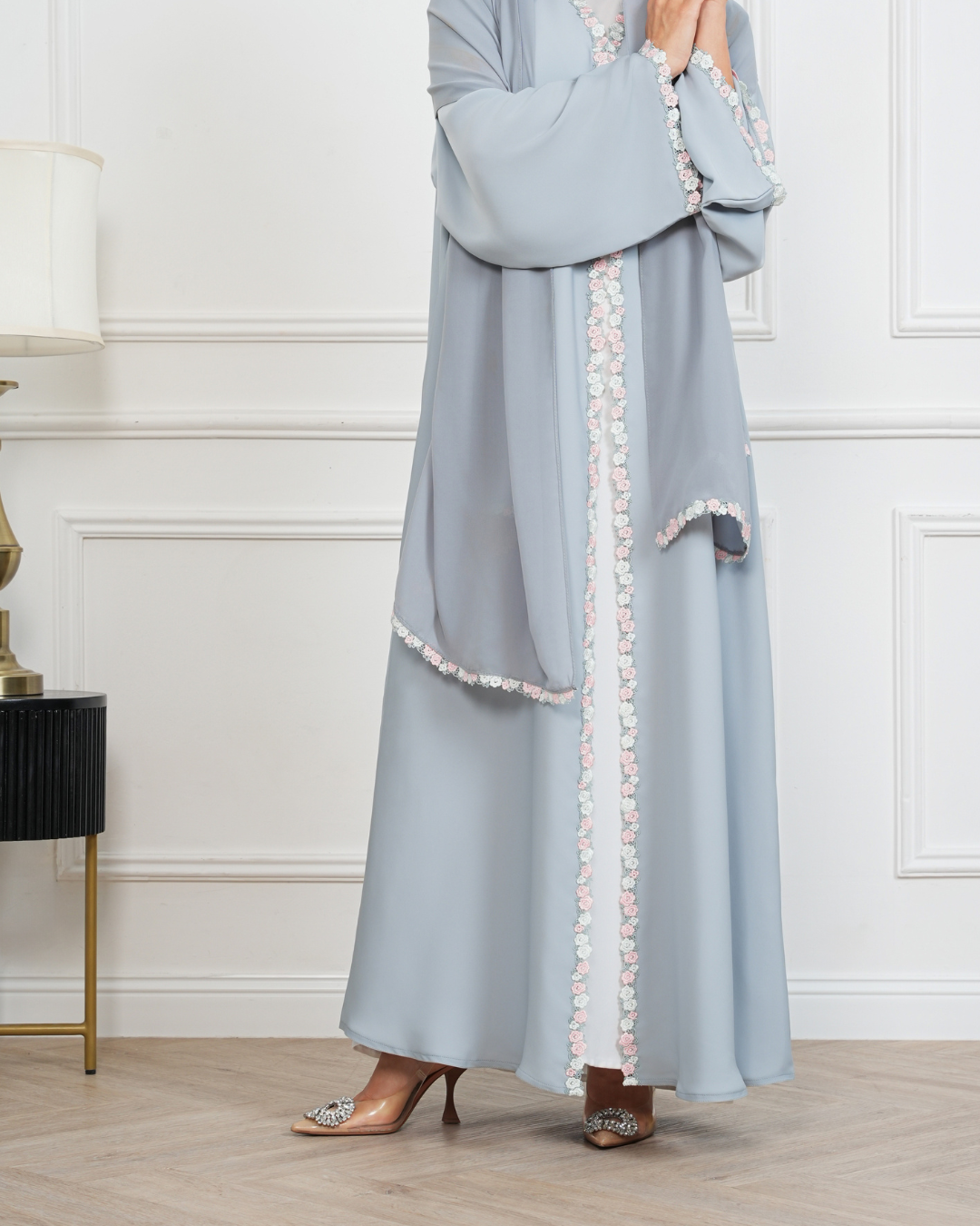 Blue Floral Lace Abaya
