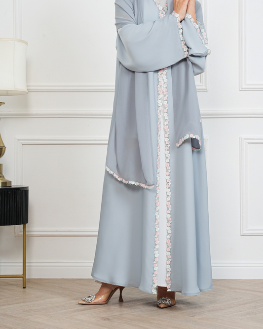 Blue Floral Lace Abaya