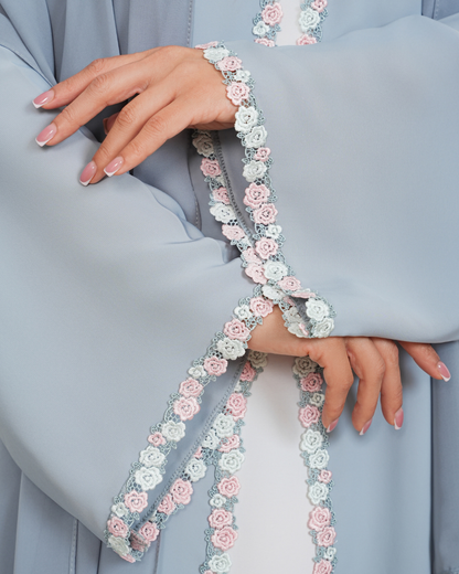 Blue Floral Lace Abaya