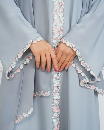 Blue Floral Lace Abaya