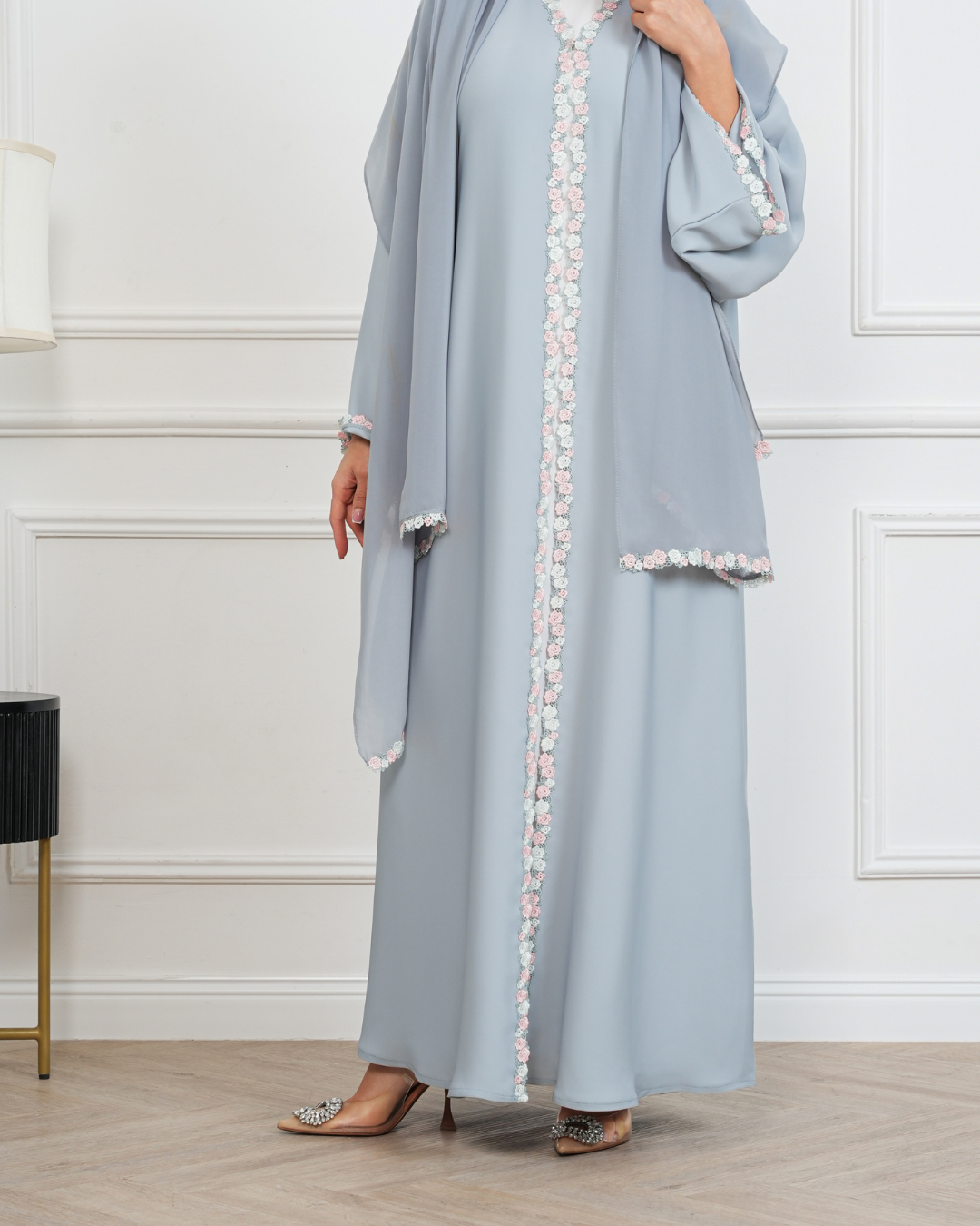 Blue Floral Lace Abaya