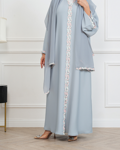 Blue Floral Lace Abaya
