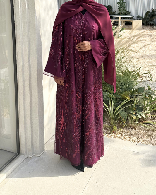 Plum Embellished Overcoat